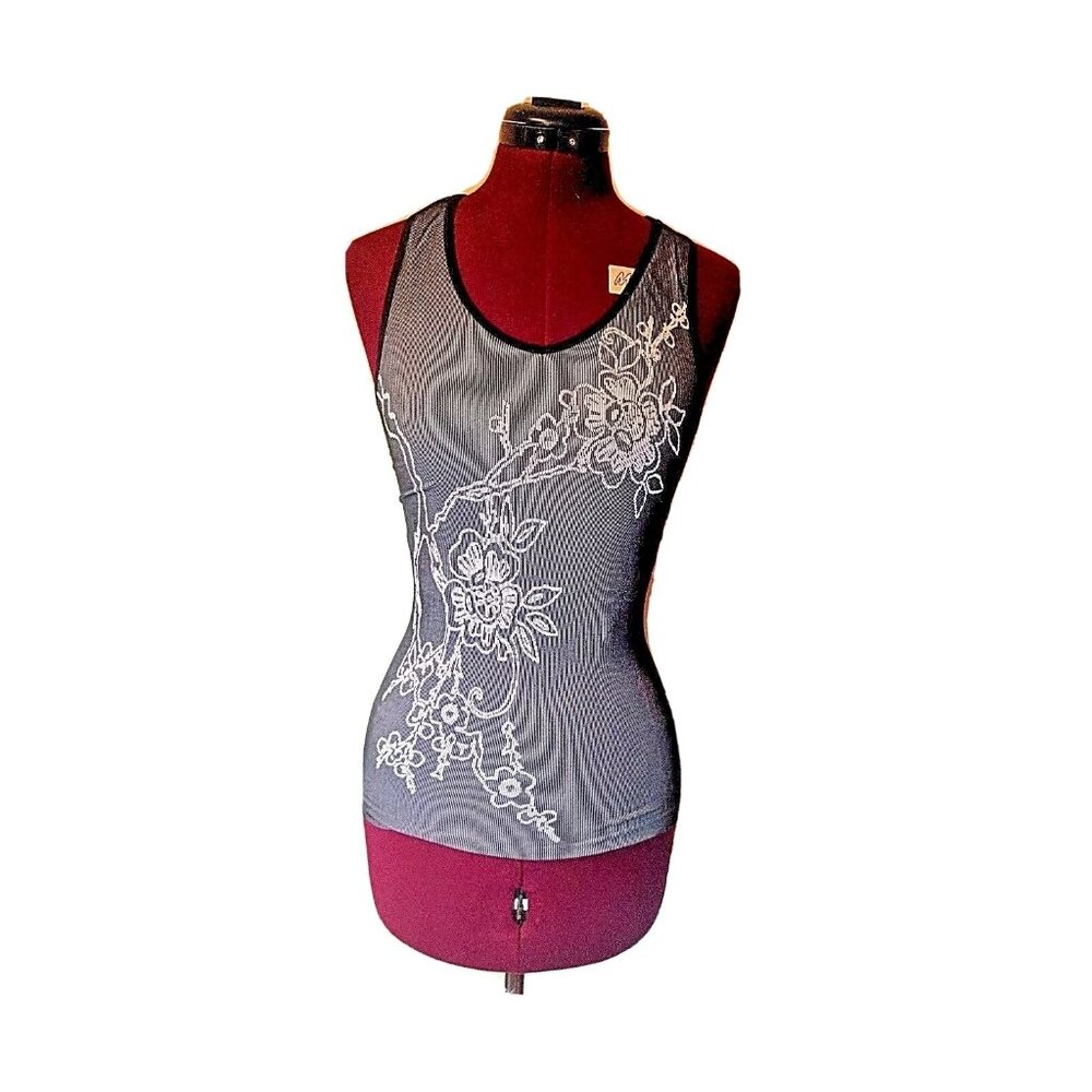 Athleta Women’s Racerback Tank Top Small Black White Gray Floral Athletic